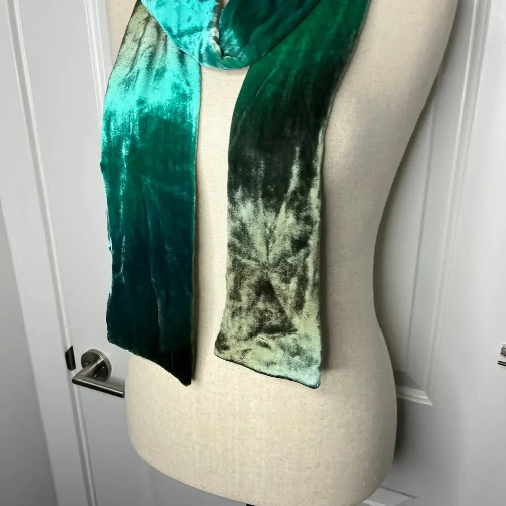Kevin O'Brien Studio Double Sided Scarf Ombre Velvet Green Silk Handmade USA